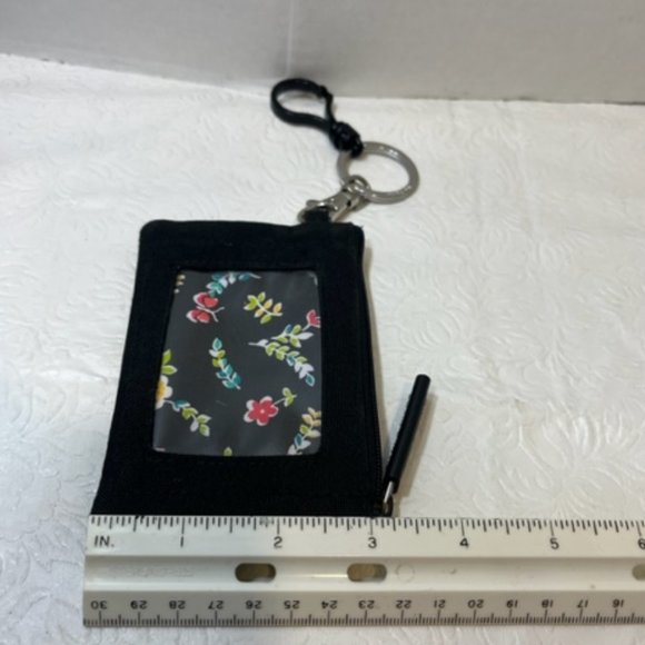 Very Bradley Black Canvas Floral Zip ID Wallet Change Purse w/Clasps - Picture 6 of 10